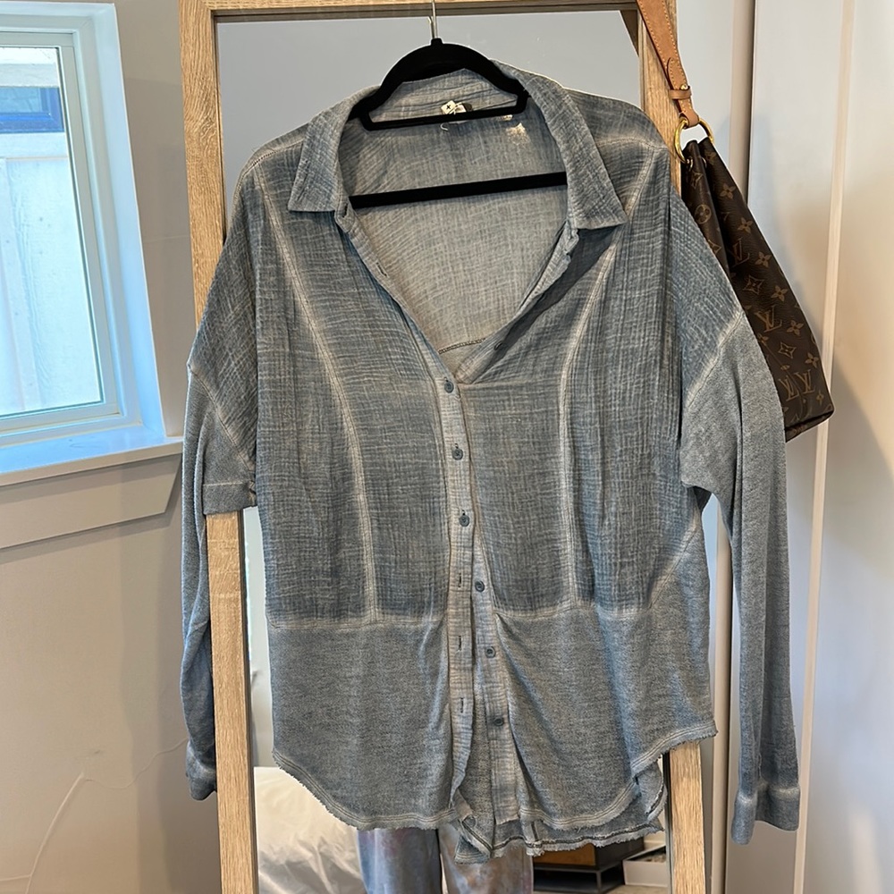 We the Free Blue Gauze Button Down